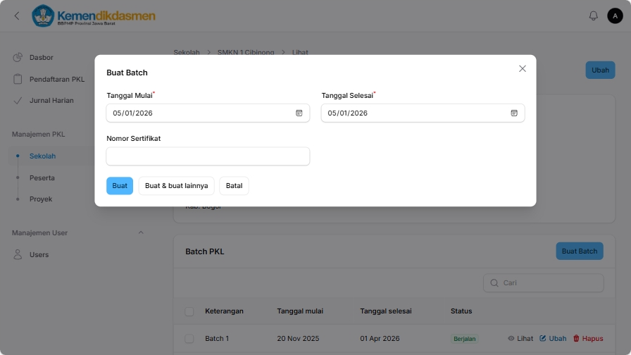 Form tambah data batch